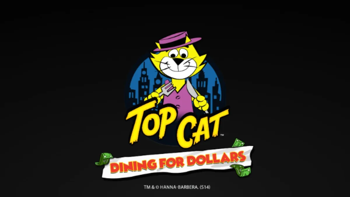 Personagens do desenho Top Cat em um cenário de diner retrô no slot Dining For Dollars